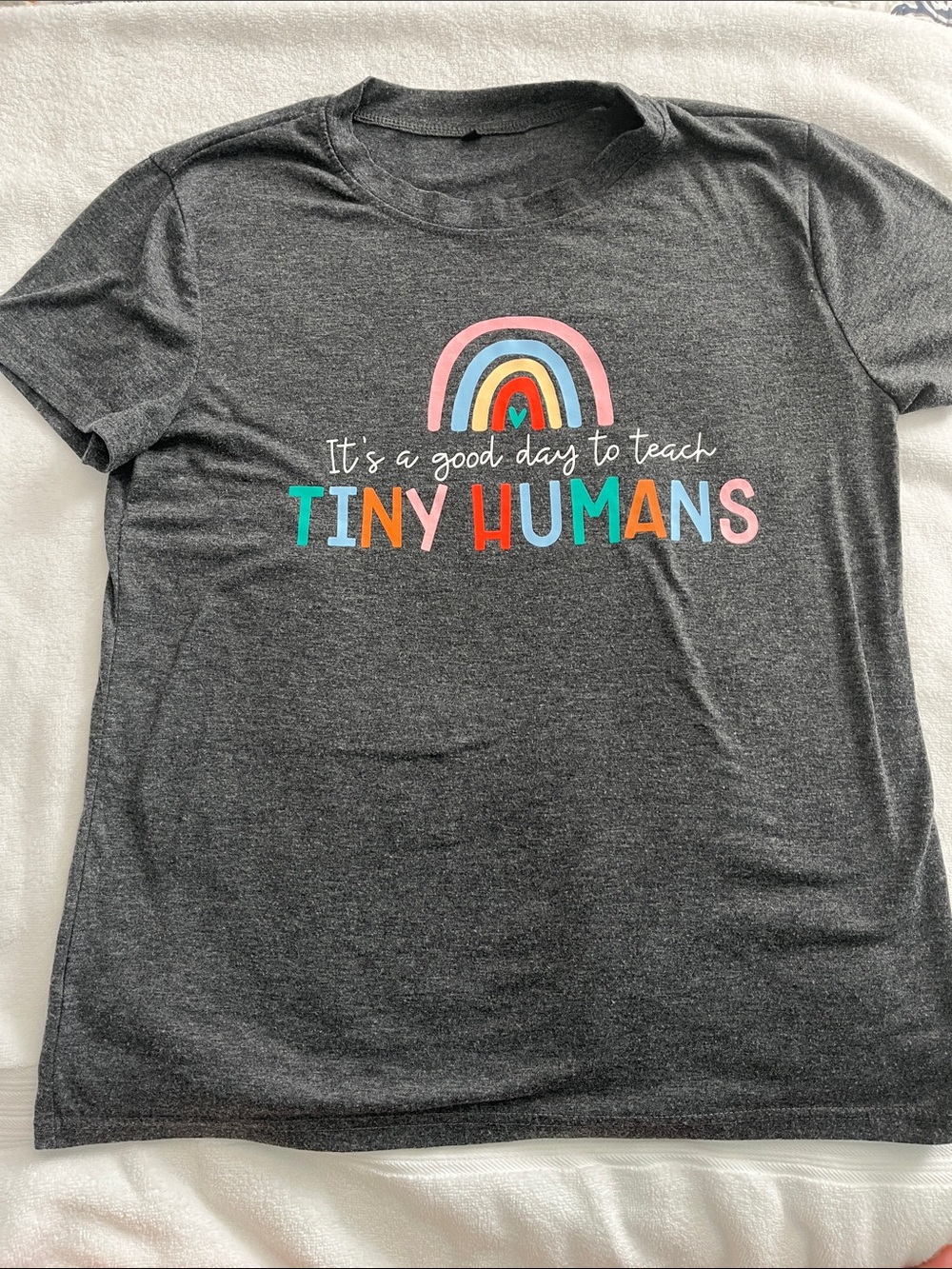 Dark Gray 'Tiny Humans' Rainbow Teaching Tee